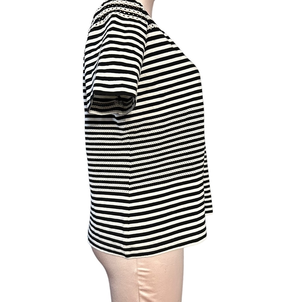 AKRIS Punto black and white striped top size 14. Beautiful see through detail - Picture 7 of 12